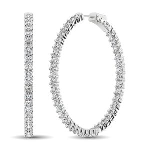 14K White Gold Diamond 2 3/8 Ct.Tw. In and Out Hoop Earrings