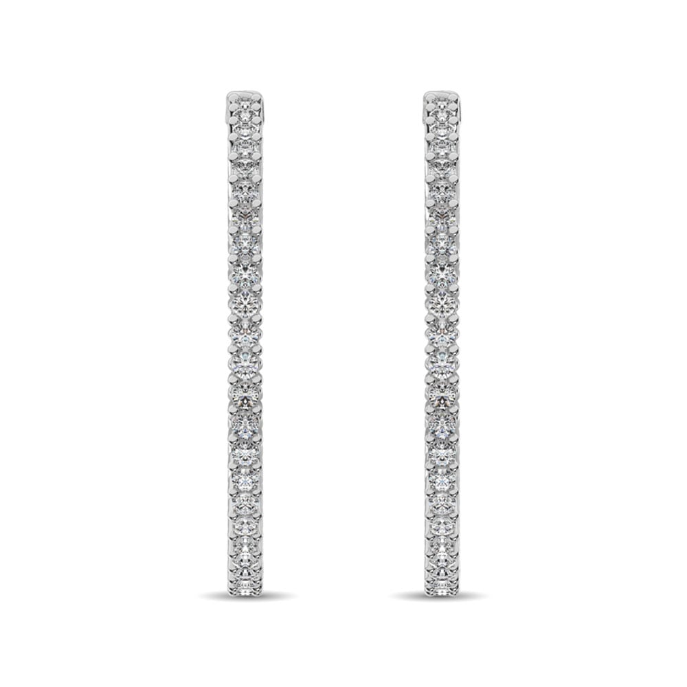 14K White Gold Diamond 2 3/8 Ct.Tw. In and Out Hoop Earrings