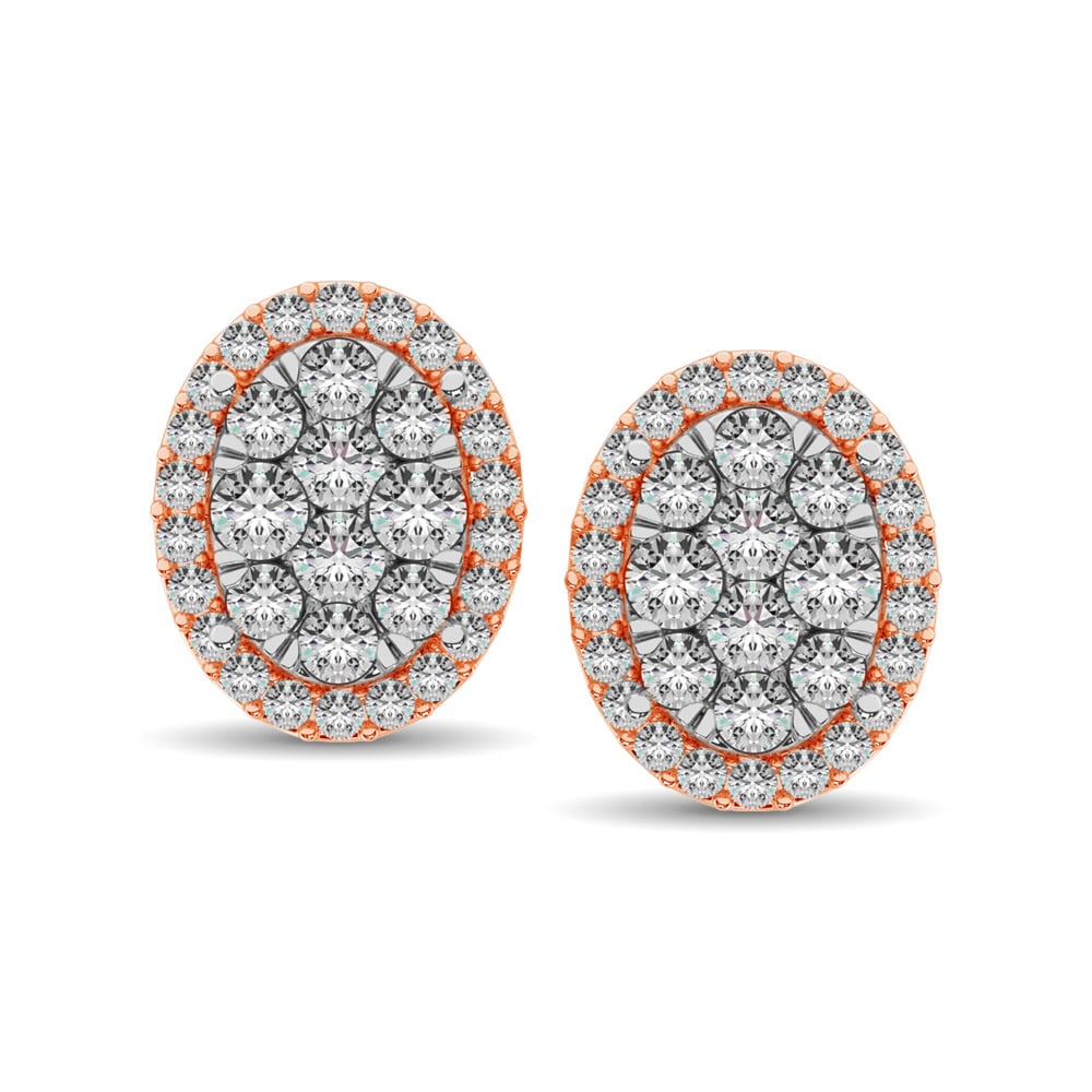 Diamond 3/4 Ct.tw Oval Shape Earrings in 14K Rose Gold