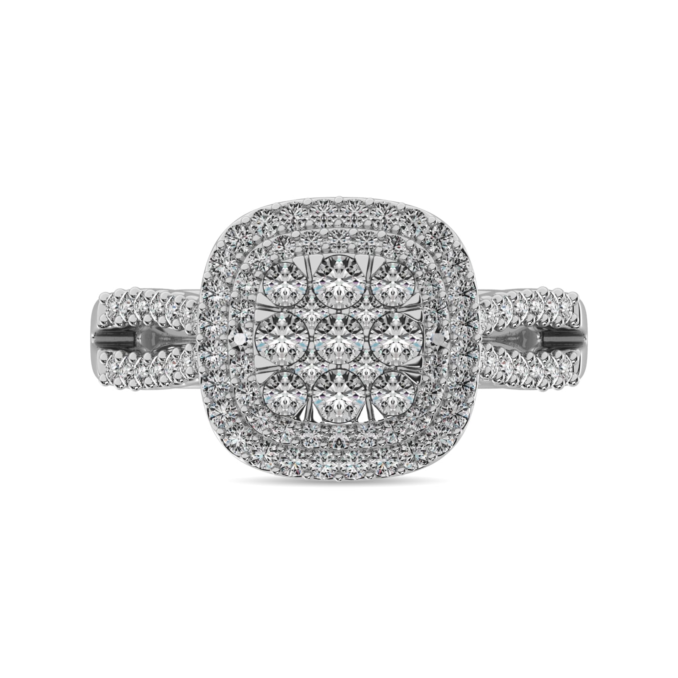 Diamond 3/4 Ct.tw Round Cut Double Halo Engagement Ring in 14K White Gold
