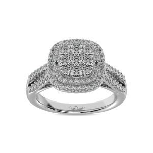 Diamond  3/4 Ct.tw Round Cut Double Halo Engagement Ring in 14K White Gold