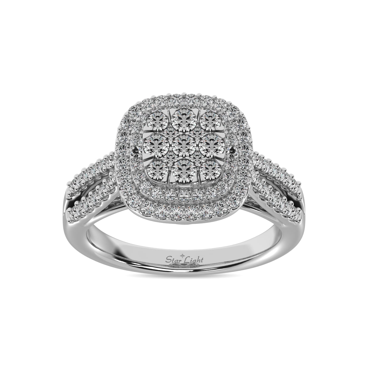 Diamond 3/4 Ct.tw Round Cut Double Halo Engagement Ring in 14K White Gold