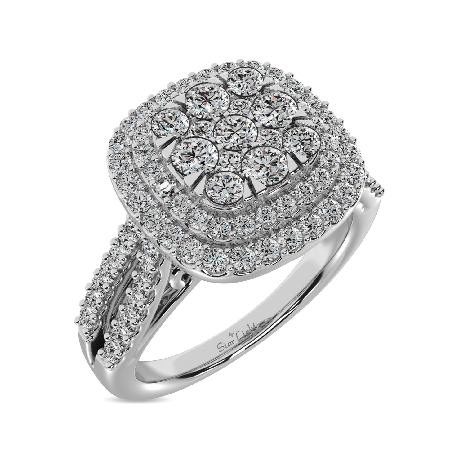Diamond 3/4 Ct.tw Round Cut Double Halo Engagement Ring in 14K White Gold
