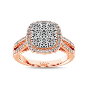 Diamond  1 1/2 Ct.tw Two Row Shank Halo Engagement Ring in 14K Rose Gold