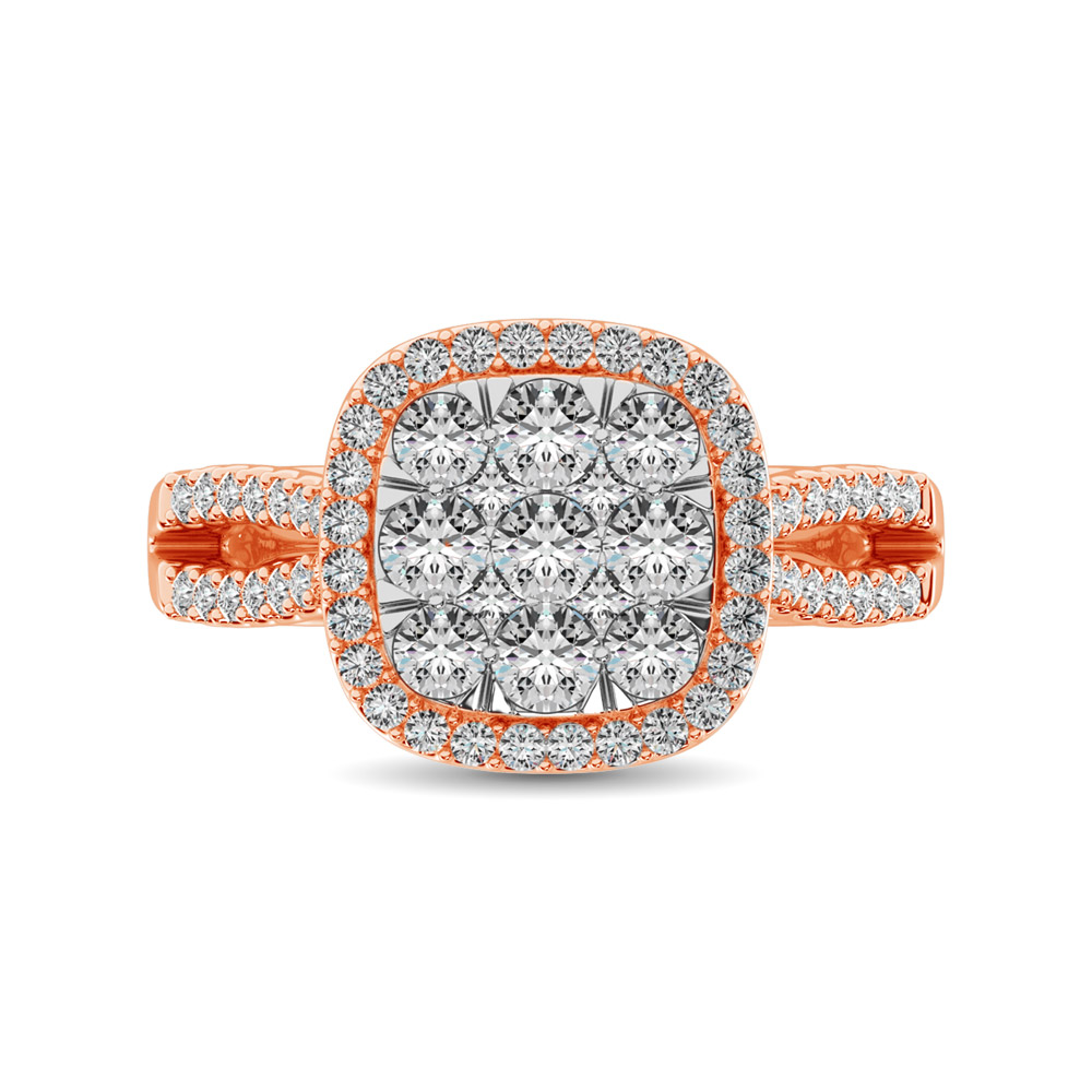 Diamond 1 1/2 Ct.tw Two Row Shank Halo Engagement Ring in 14K Rose Gold