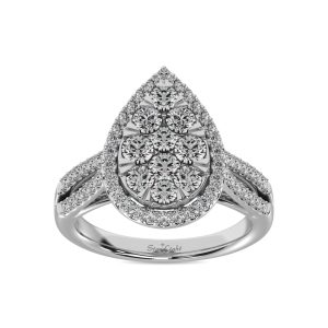 Diamond  1 1/2 Ct.tw Two Row Shank Halo Engagement Ring in 14K White Gold