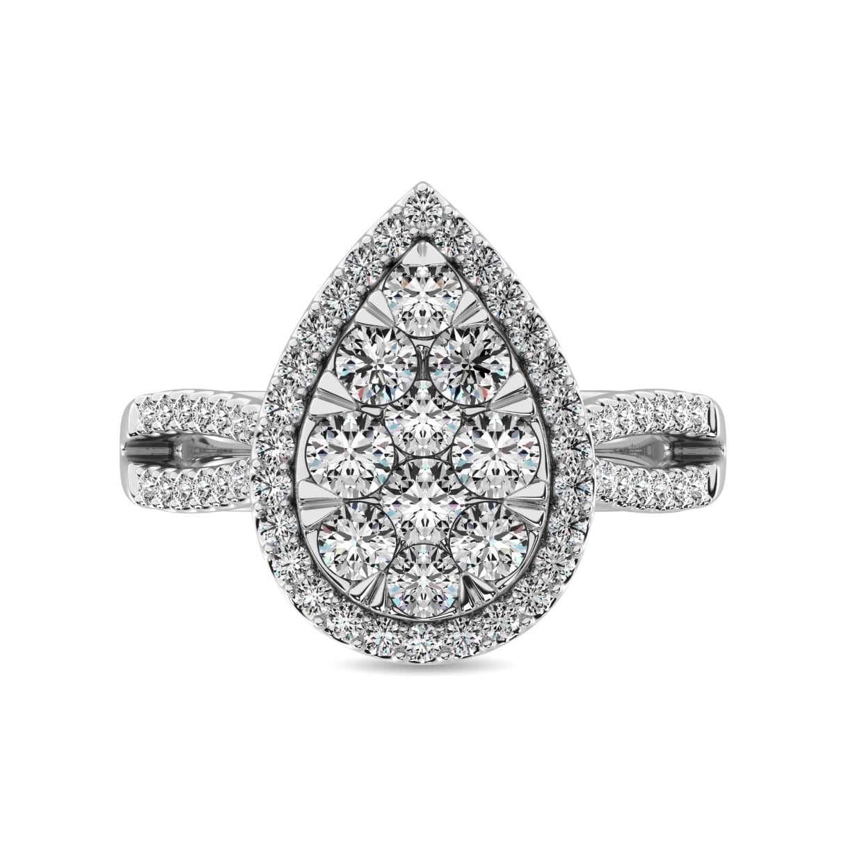 Diamond 1 1/2 Ct.tw Two Row Shank Halo Engagement Ring in 14K White Gold