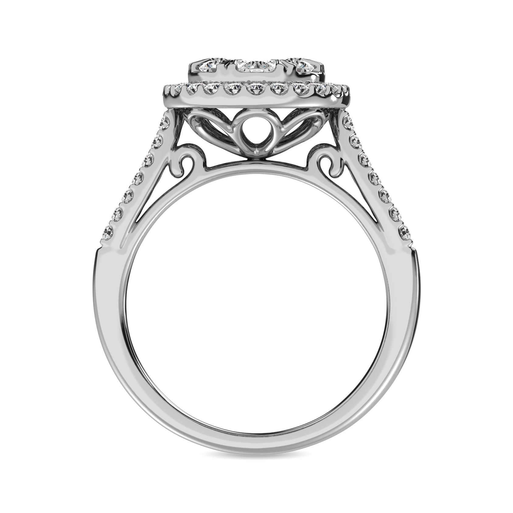 Diamond 1 1/2 Ct.tw Two Row Shank Halo Engagement Ring in 14K White Gold