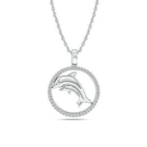 Diamond Sea Of life Dolphin Pendant 1/8 Ct.tw in Sterling Silver