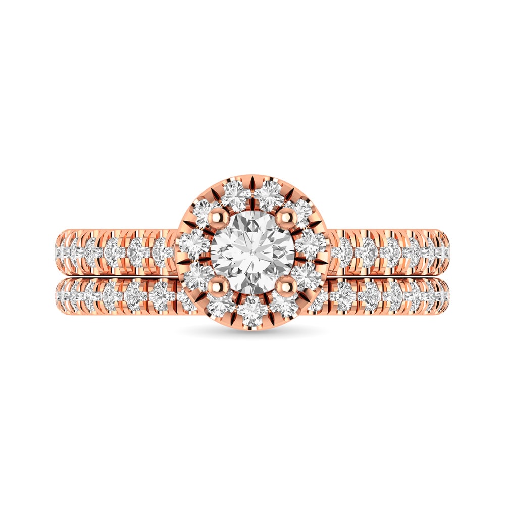 Diamond Classic Shank Single Halo Bridal Ring 1 Ct.tw Round Cut in 14K Rose Gold