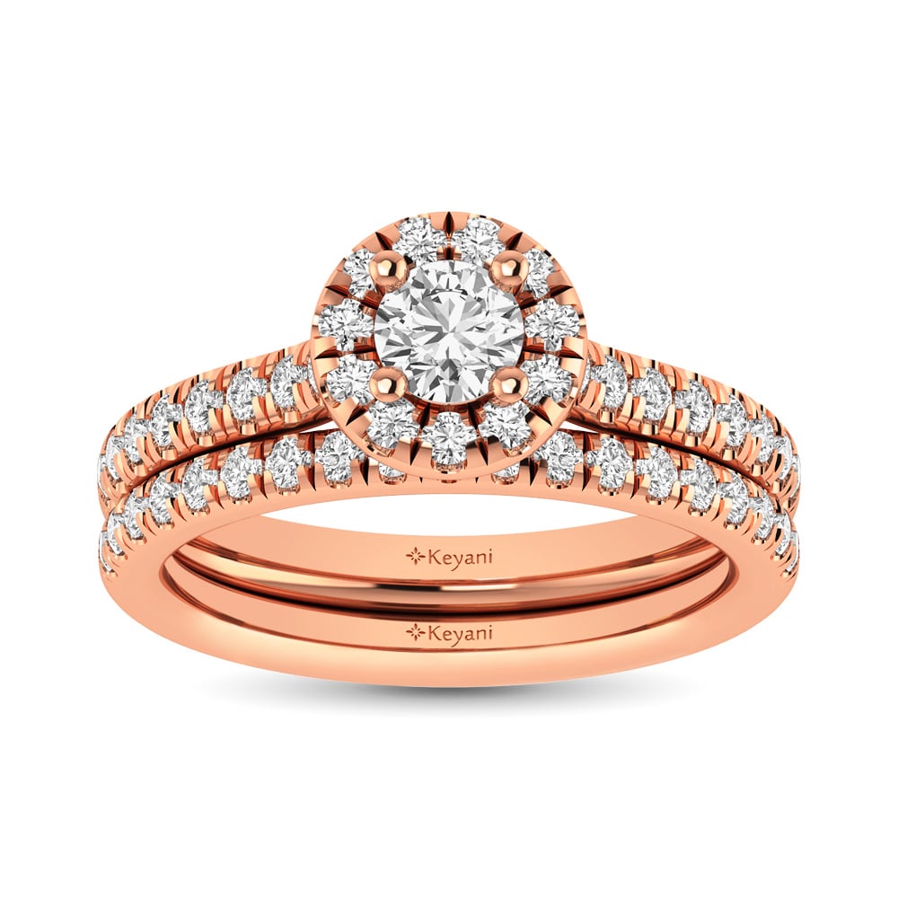 Diamond Classic Shank Single Halo Bridal Ring 1 Ct.tw Round Cut in 14K Rose Gold