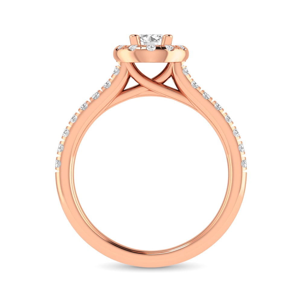 Diamond Classic Shank Single Halo Bridal Ring 1 Ct.tw Round Cut in 14K Rose Gold