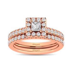 Diamond Classic Shank Single Halo Bridal Ring 1 Ct.tw Princess Cut in 14K Rose Gold