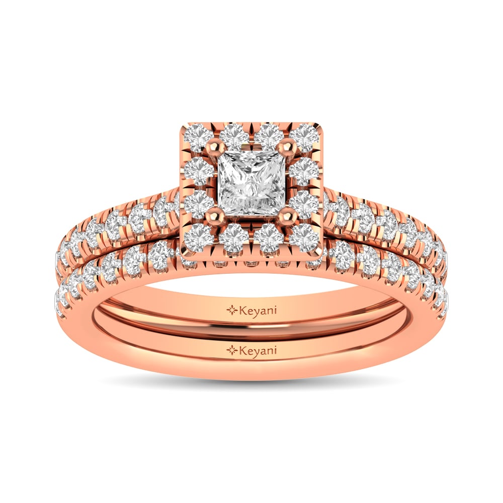 Diamond Classic Shank Single Halo Bridal Ring 1 Ct.tw Princess Cut in 14K Rose Gold