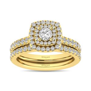 Diamond Classic Shank Double Halo Bridal Ring 1 Ct.tw Round Cut in 14K Yellow Gold