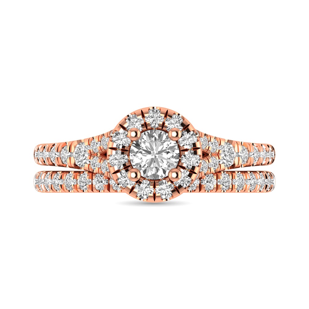 Diamond Split Shank Single Halo Bridal Ring 1 Ct.tw Round Cut in 14K Rose Gold