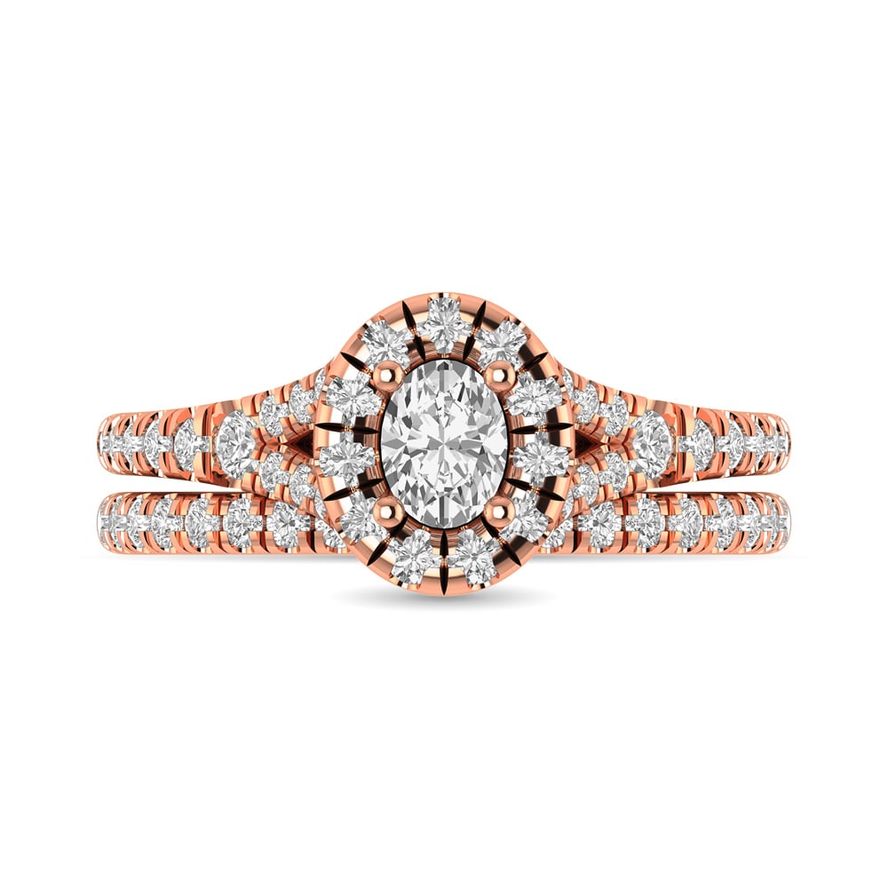 Diamond Split Shank Single Halo Bridal Ring 1 Ct.tw Oval Cut in 14K Rose Gold