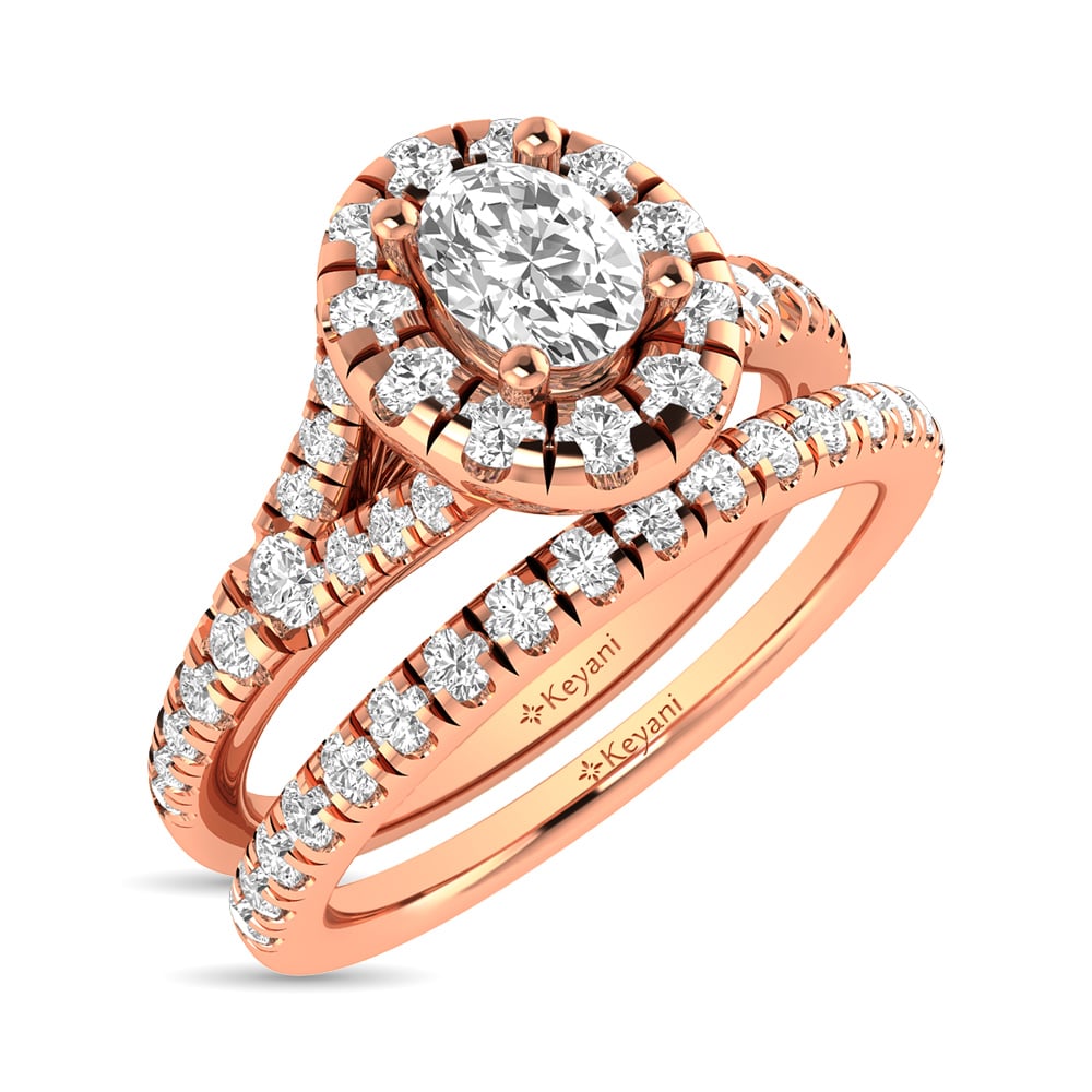 Diamond Split Shank Single Halo Bridal Ring 1 Ct.tw Oval Cut in 14K Rose Gold