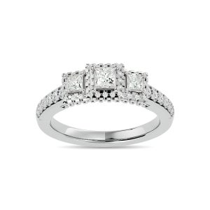 Diamond 1 Ct.Tw. Round and Princess Bridal Ring in 14K White Gold