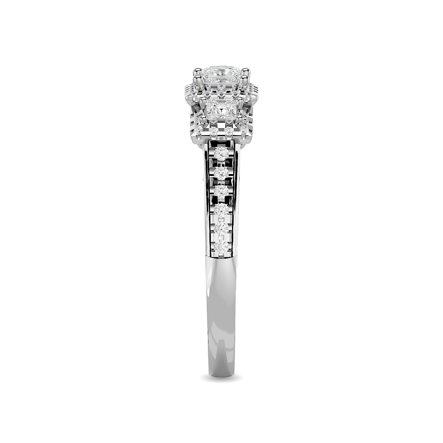 Diamond 1 Ct.Tw. Round and Princess Bridal Ring in 14K White Gold