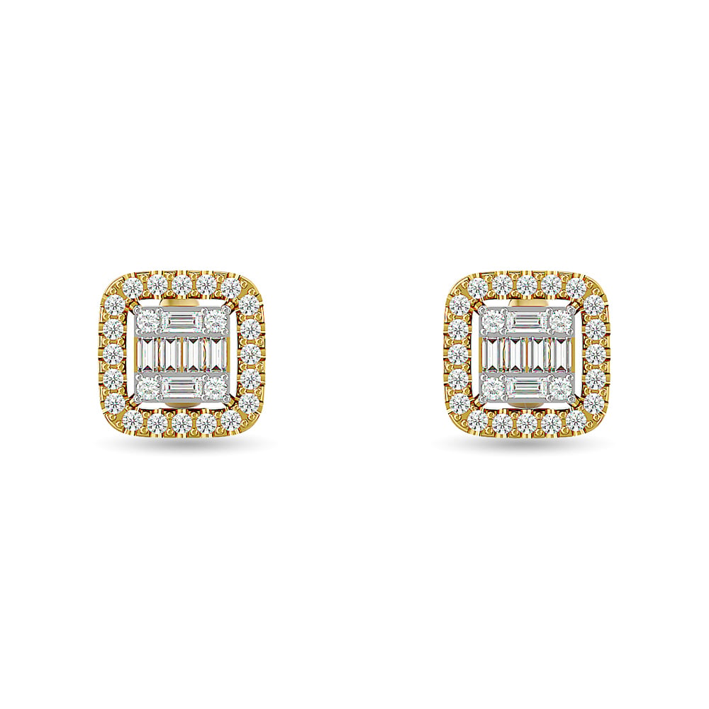 Diamond 1/3 Ct.Tw. Round and Baguette Fashion Earrings in 14K Yellow Gold