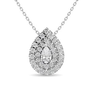 Diamond Pear Cut Double Halo Pendant 3/8 Ct.tw in 14K White Gold