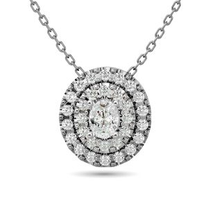 Diamond Oval Cut Double Halo Pendant 3/8 Ct.tw in 14K White Gold