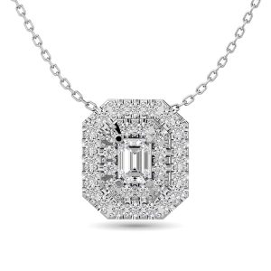 Diamond Emerald Cut Double Halo Pendant 3/8 Ct.tw in 14K White Gold