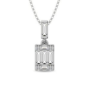 Diamond 1/6 Ct.Tw. Round and Baguette Fashion Pendant in 14K White Gold