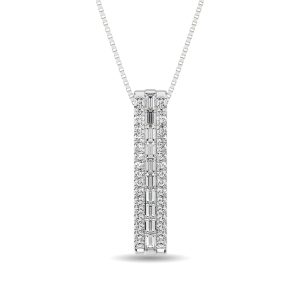 Diamond 1/4 Ct.Tw. Round and Baguette Fashion Pendant in 10K White Gold