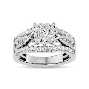 Diamond 1 Ct.tw Round Cut and Tapper Fashion Ring in 10K White Gold