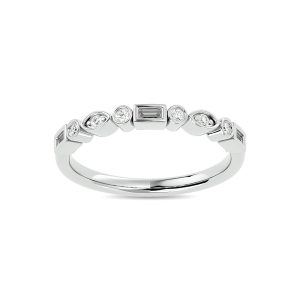 Diamond 1/5 Ct.tw Round and Straight Baguette Stackable Ring  in 14K White Gold