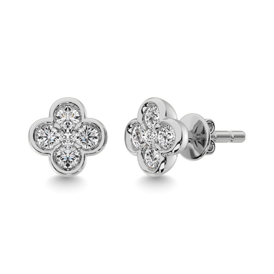 Diamond 1/3 Ct.tw Clover Earrings in 14K White Gold