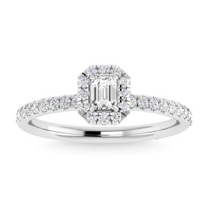 Diamond 3/4 Ct.Tw. Center Emerald Engagement Ring in 14K White Gold