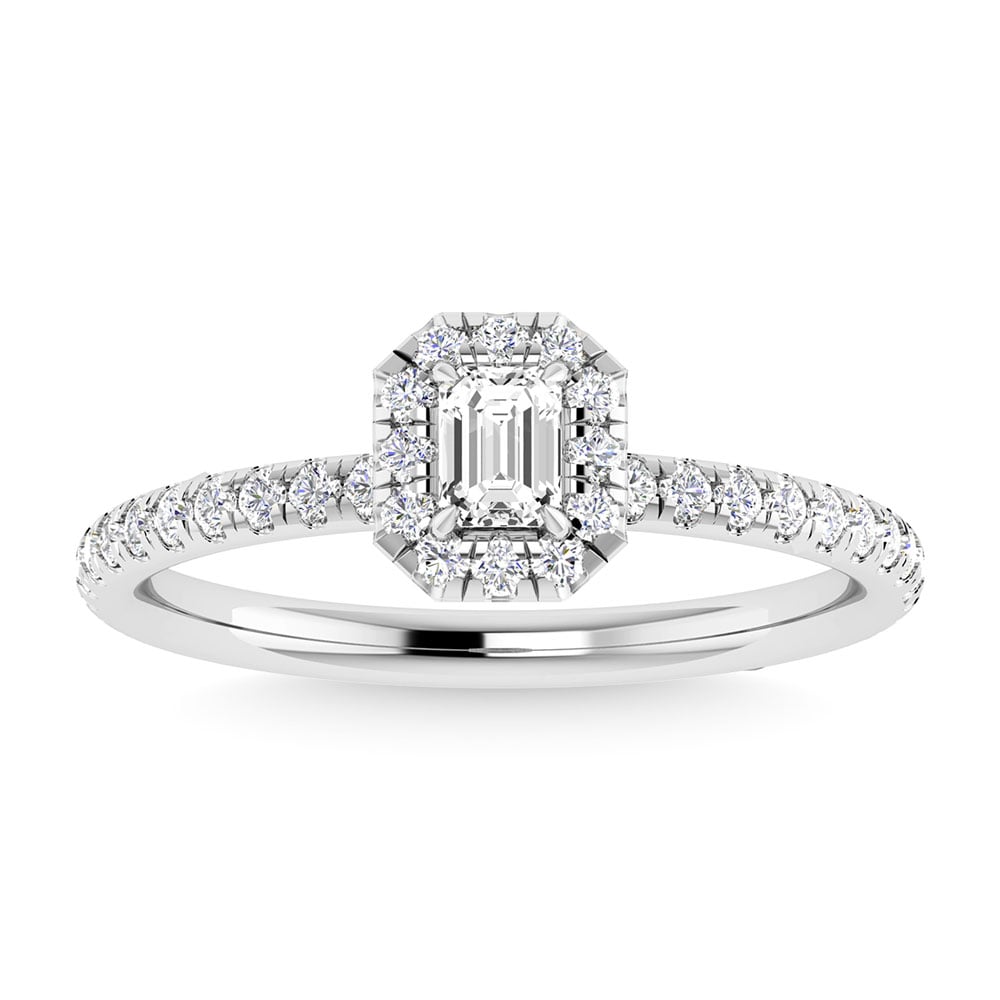 Diamond 3/4 Ct.Tw. Center Emerald Engagement Ring in 14K White Gold