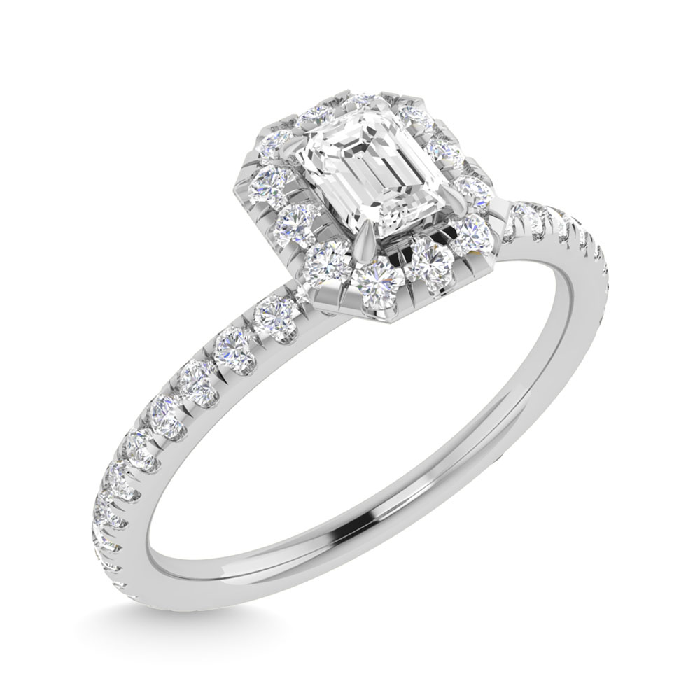 Diamond 3/4 Ct.Tw. Center Emerald Engagement Ring in 14K White Gold
