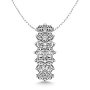 Diamond 1 1/2 Ct.tw Round Cut Pyramid Pendant in 14K White Gold