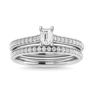 Diamond 3/4 Ct.Tw. Emerald Shape Bridal Ring in 14K White Gold