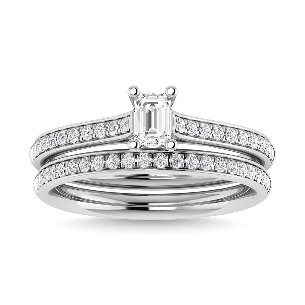 Diamond 3/4 Ct.Tw. Emerald Shape Bridal Ring in 14K White Gold