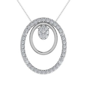 14K White Gold 1/2 Ct.Tw. Round Diamond Double Oval Shape Pendant
