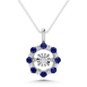 Diamond 7/8 Ct.Tw. And Blue Sapphire Fashion Pendant in 14K White Gold