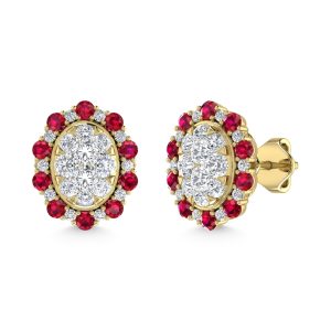 Diamond 1 Ct.Tw. And Ruby Fashion Earrings in 14K Yellow Gold