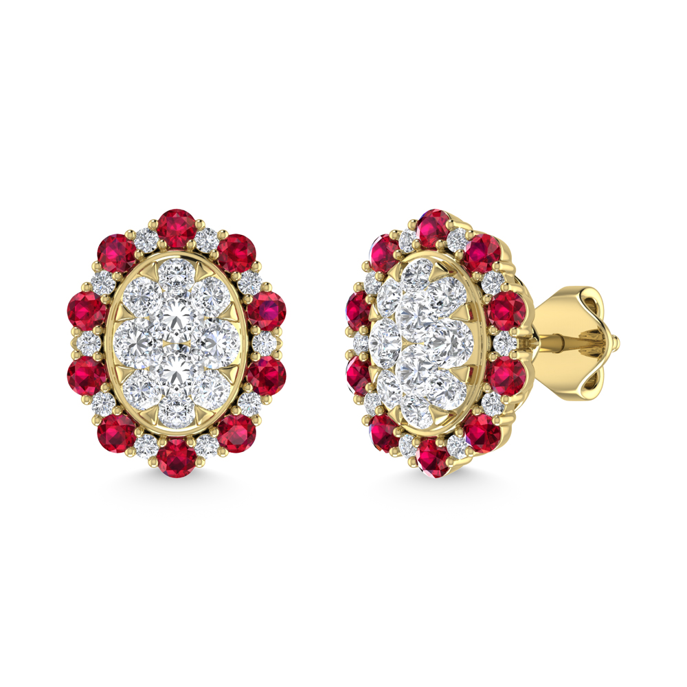 Diamond 1 Ct.Tw. And Ruby Fashion Earrings in 14K Yellow Gold