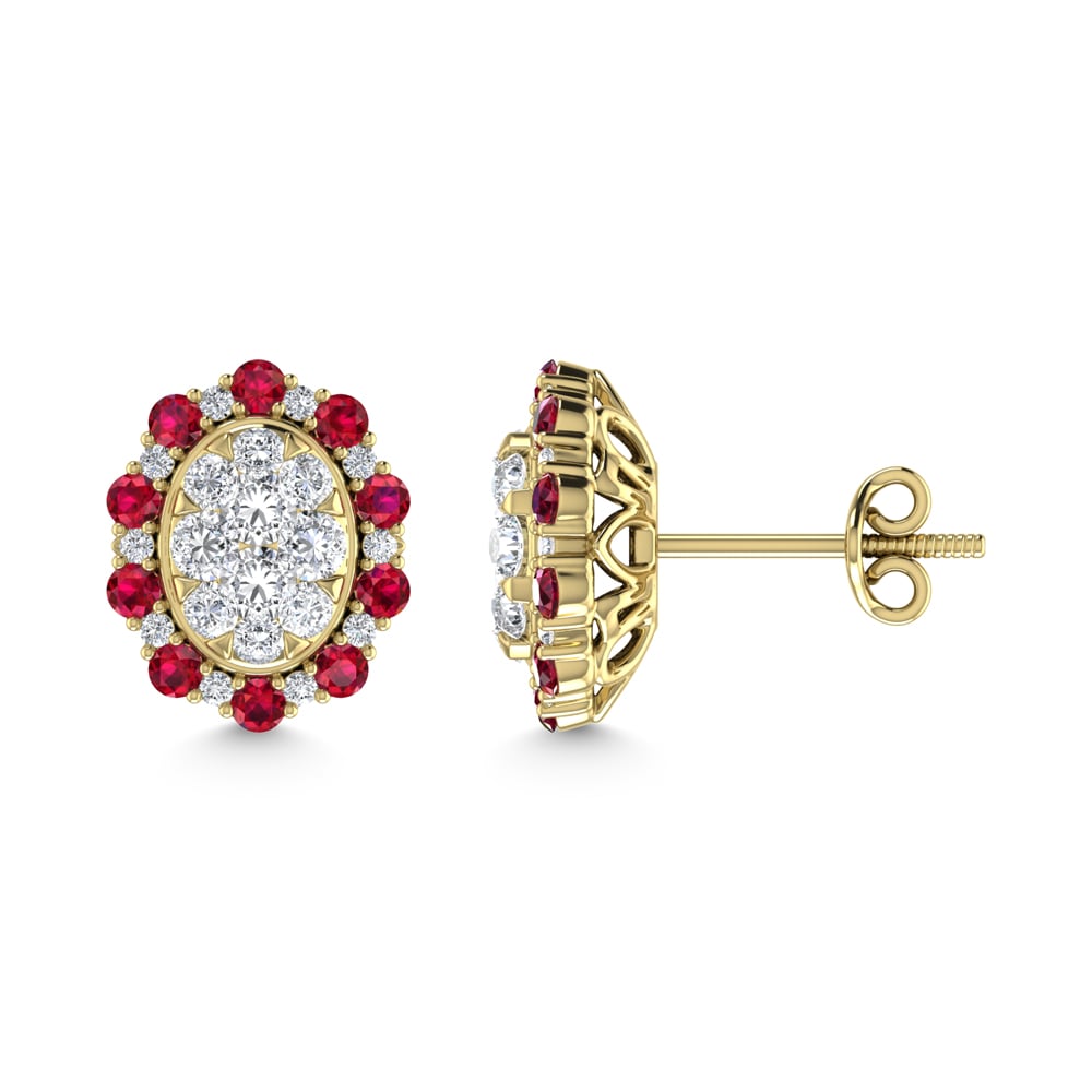 Diamond 1 Ct.Tw. And Ruby Fashion Earrings in 14K Yellow Gold