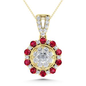 Diamond 7/8 Ct.Tw. And Blue Sapphire Fashion Pendant in 14K Yellow Gold
