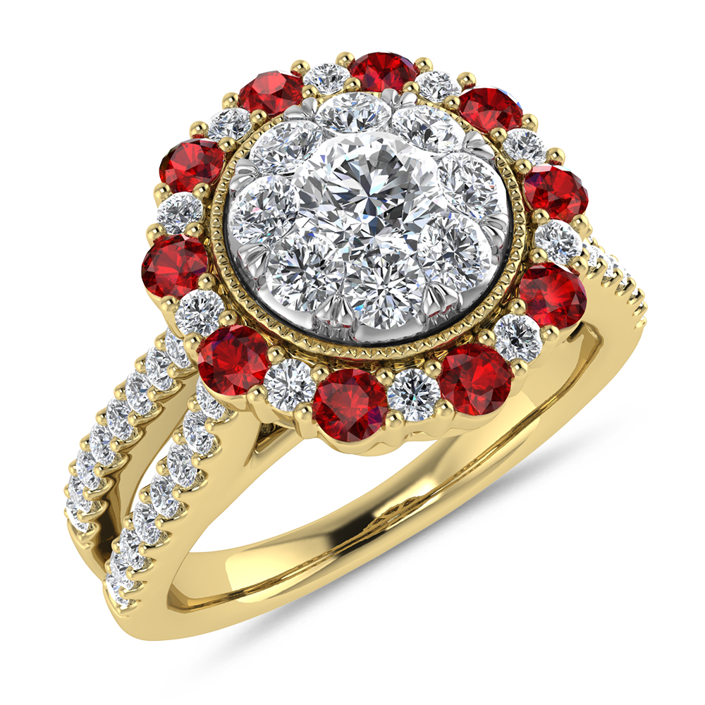 Diamond 1 Ct.Tw. And Ruby Ring in 14K Yellow Gold