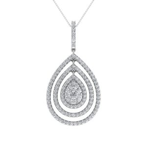 14K White Gold 1 Ct.Tw. Round Diamond Pear Shape Pendant