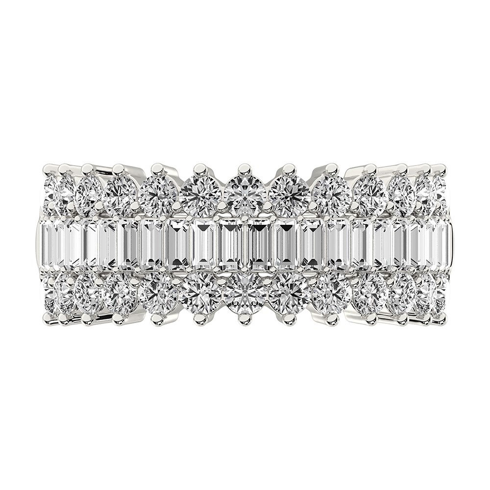 14K White Gold 1 1/2 Ct.Tw. Diamond Round and Baguette Set Fashion Band