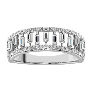 14K White Gold 1/3 Ct.Tw. Diamond Round and Baguette Set Fashion Band