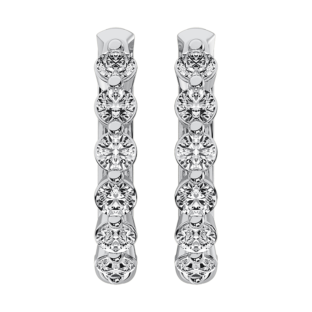 14K White Gold 1/2 Ct.Tw. Diamond Hoop Earrings